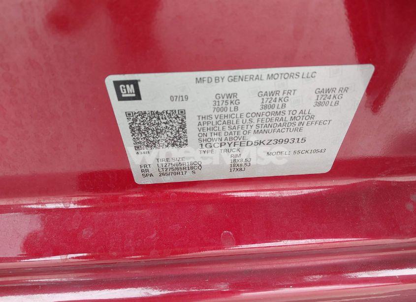 Photo 9 of 2019 Chevrolet Silverado 1500 LT TRAIL BOSS (VIN 1GCPYFED5KZ399315)