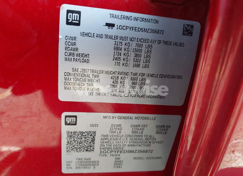 Photo 9 of 2021 Chevrolet Silverado 1500 4WD SHORT BED LT TRAIL BOSS (VIN 1GCPYFED5MZ356872)