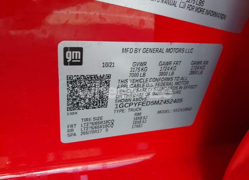 Photo 9 of 2021 Chevrolet Silverado 1500 4WD SHORT BED LT TRAIL BOSS (VIN 1GCPYFED5MZ452405)