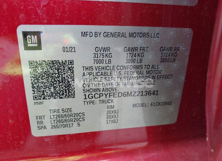 Photo 9 of 2021 Chevrolet Silverado 1500 4WD SHORT BED LT TRAIL BOSS (VIN 1GCPYFED6MZ213641)