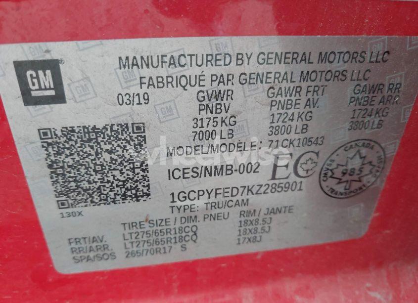 Photo 9 of 2019 Chevrolet Silverado 1500 LT TRAIL BOSS (VIN 1GCPYFED7KZ285901)