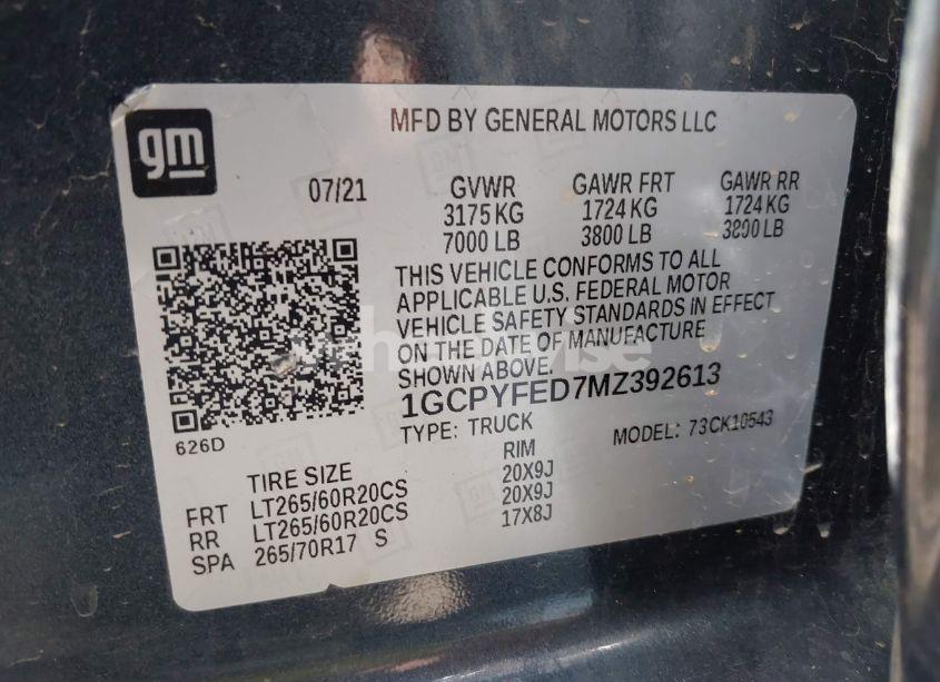 Photo 9 of 2021 Chevrolet Silverado 1500 4WD SHORT BED LT TRAIL BOSS (VIN 1GCPYFED7MZ392613)