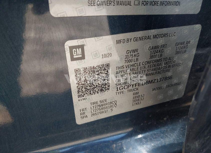 Photo 9 of 2021 Chevrolet Silverado 1500 4WD SHORT BED LT TRAIL BOSS (VIN 1GCPYFED8MZ137856)