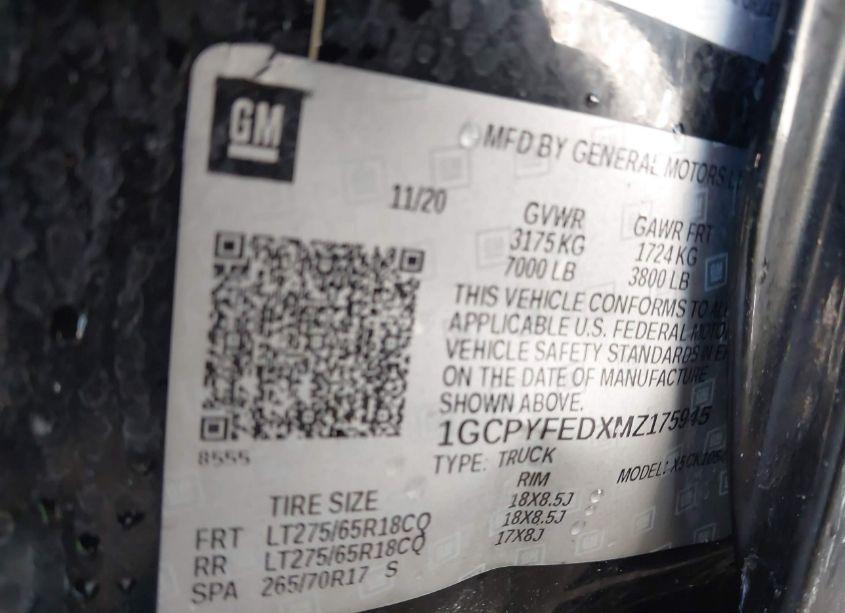 Photo 9 of 2021 Chevrolet Silverado 1500 4WD SHORT BED LT TRAIL BOSS (VIN 1GCPYFEDXMZ175945)