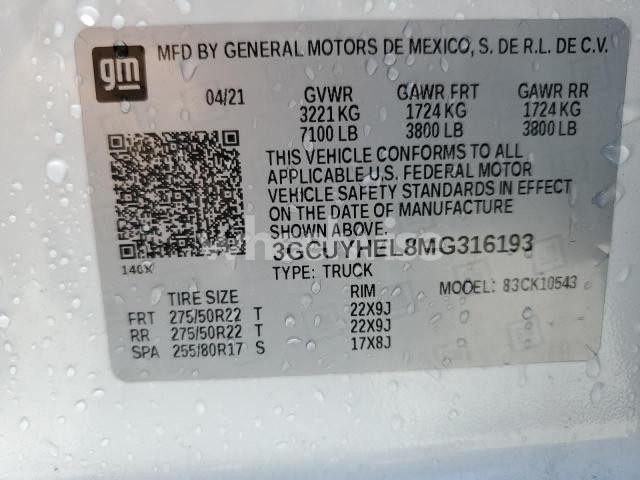 Photo 12 of 2021 CHEVROLET SILVERADO K1500 HIGH COUNTRY N/A (VIN 1GCPYFEDXMZ369715)