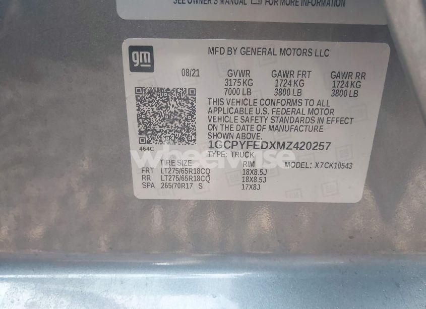 Photo 9 of 2021 Chevrolet Silverado 1500 4WD SHORT BED LT TRAIL BOSS (VIN 1GCPYFEDXMZ420257)