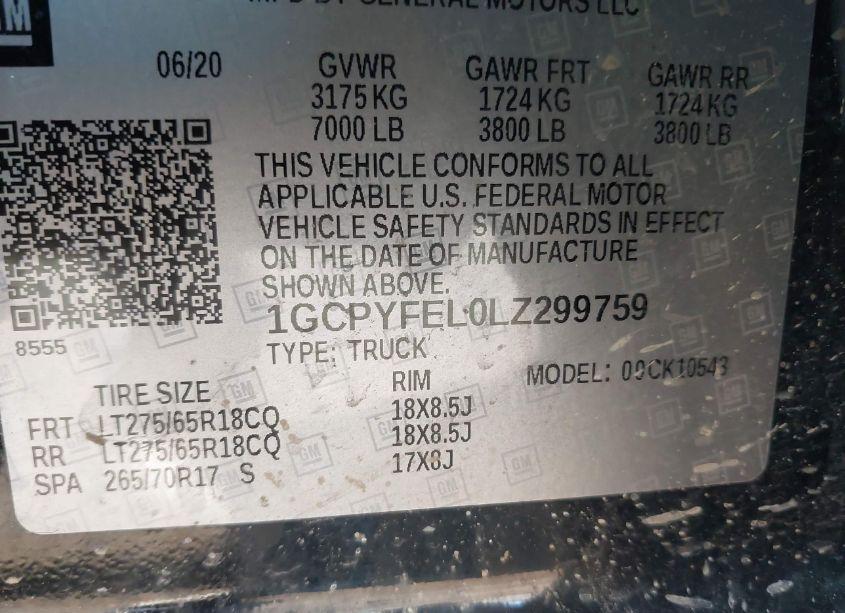 Photo 9 of 2020 Chevrolet Silverado 1500 4WD SHORT BED LT TRAIL BOSS (VIN 1GCPYFEL0LZ299759)