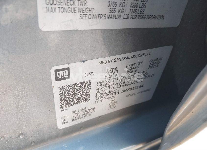 Photo 9 of 2021 Chevrolet Silverado 1500 4WD SHORT BED LT TRAIL BOSS (VIN 1GCPYFEL1MZ313184)