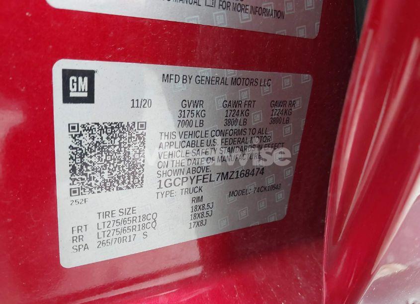 Photo 9 of 2021 Chevrolet Silverado 1500 4WD SHORT BED LT TRAIL BOSS (VIN 1GCPYFEL7MZ168474)