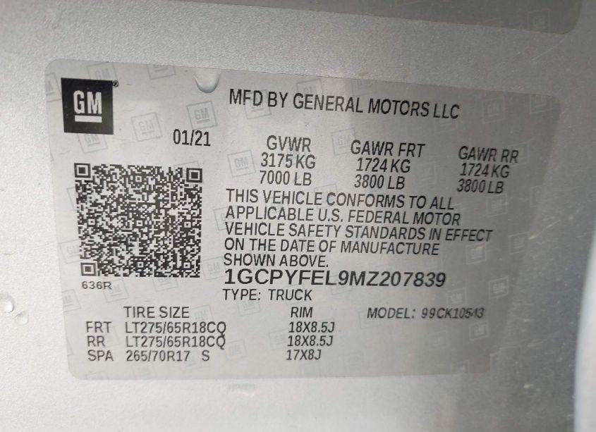 Photo 9 of 2021 Chevrolet Silverado 1500 4WD SHORT BED LT TRAIL BOSS (VIN 1GCPYFEL9MZ207839)