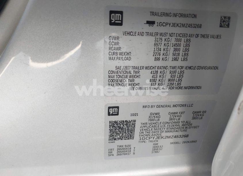 Photo 9 of 2021 Chevrolet Silverado 1500 4WD SHORT BED LT WITH 2FL (VIN 1GCPYJEK2MZ453268)