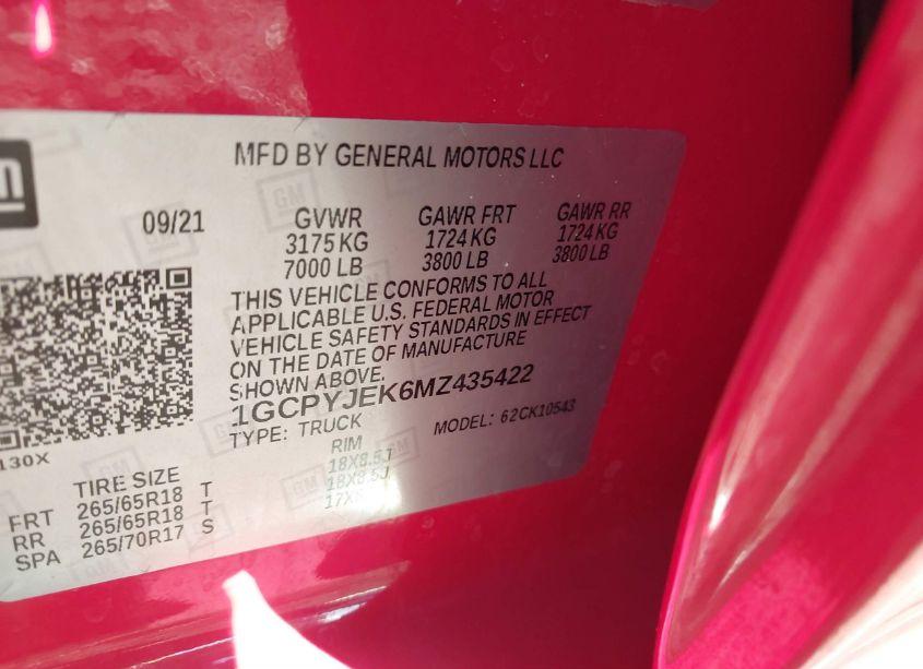 Photo 9 of 2021 Chevrolet Silverado 1500 4WD SHORT BED LT WITH 2FL (VIN 1GCPYJEK6MZ435422)