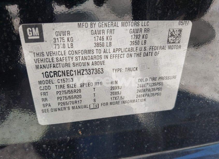 Photo 9 of 2017 Chevrolet Silverado 1500 WT (VIN 1GCRCNEC1HZ337363)