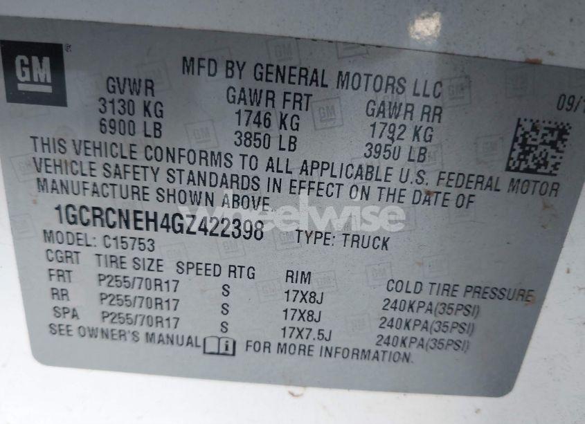 Photo 9 of 2016 Chevrolet Silverado 1500 WT (VIN 1GCRCNEH4GZ422398)