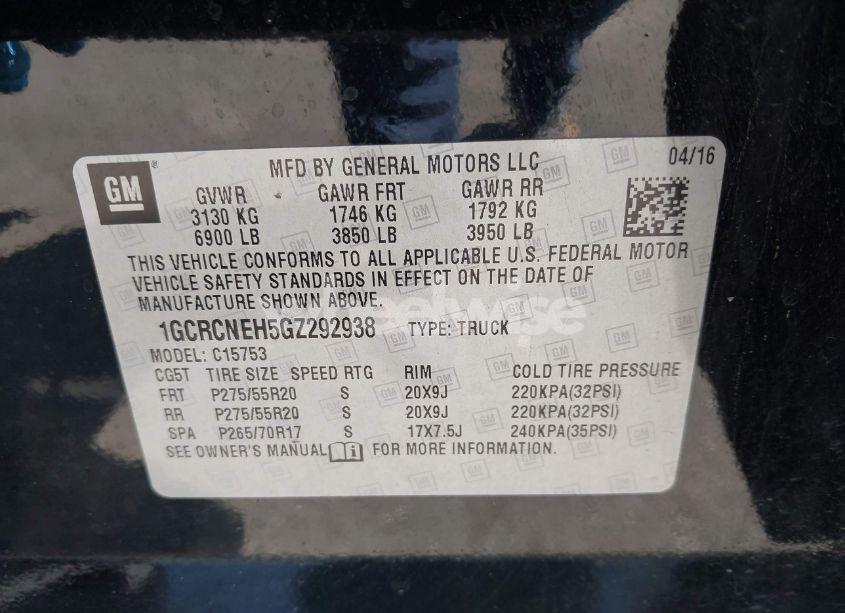 Photo 9 of 2016 Chevrolet Silverado 1500 WT (VIN 1GCRCNEH5GZ292938)