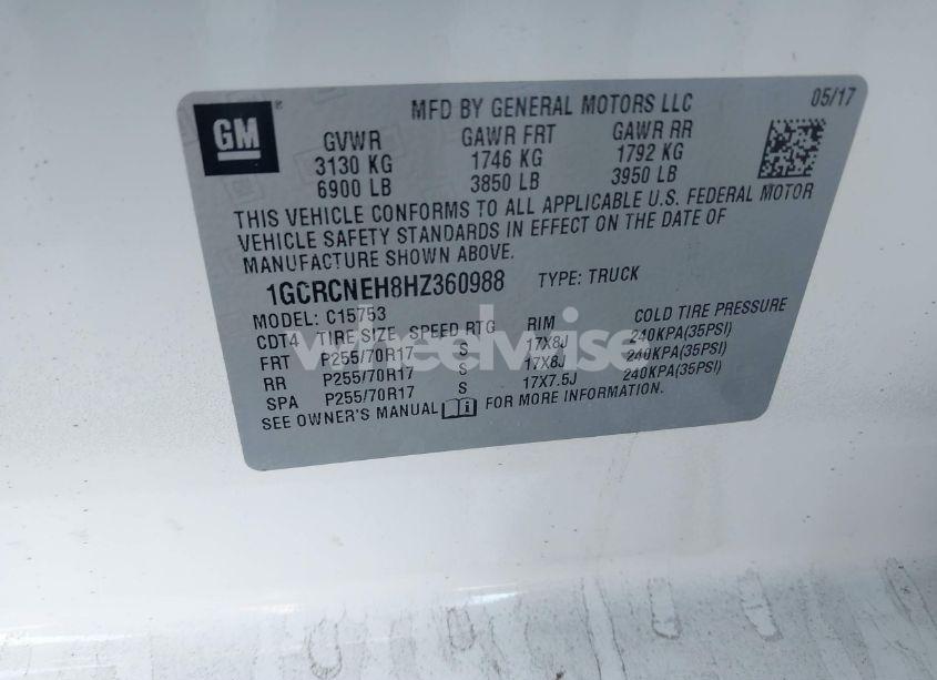 Photo 9 of 2017 Chevrolet Silverado 1500 WT (VIN 1GCRCNEH8HZ360988)