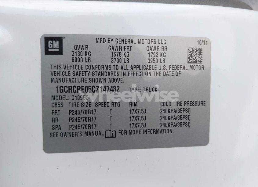 Photo 9 of 2012 Chevrolet Silverado 1500 WORK TRUCK (VIN 1GCRCPE05CZ147432)