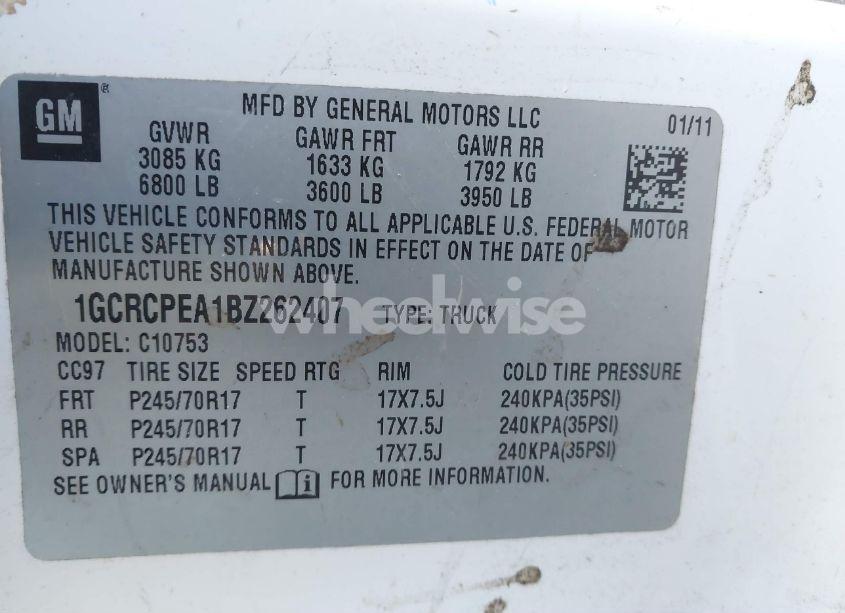 Photo 9 of 2011 Chevrolet Silverado 1500 WORK TRUCK (VIN 1GCRCPEA1BZ262407)