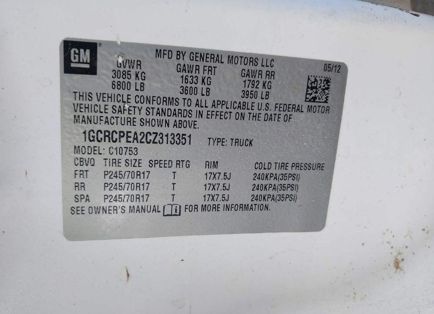 Photo 9 of 2012 Chevrolet Silverado 1500 WORK TRUCK (VIN 1GCRCPEA2CZ313351)