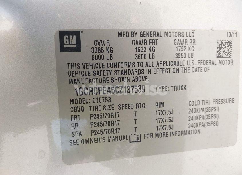 Photo 9 of 2012 Chevrolet Silverado 1500 WORK TRUCK (VIN 1GCRCPEA5CZ137539)