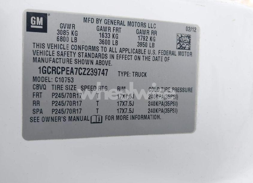 Photo 9 of 2012 Chevrolet Silverado 1500 WORK TRUCK (VIN 1GCRCPEA7CZ239747)