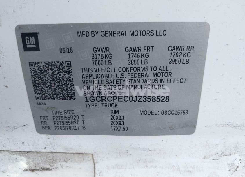 Photo 9 of 2018 Chevrolet Silverado 1500 CUSTOM (VIN 1GCRCPEC0JZ358528)