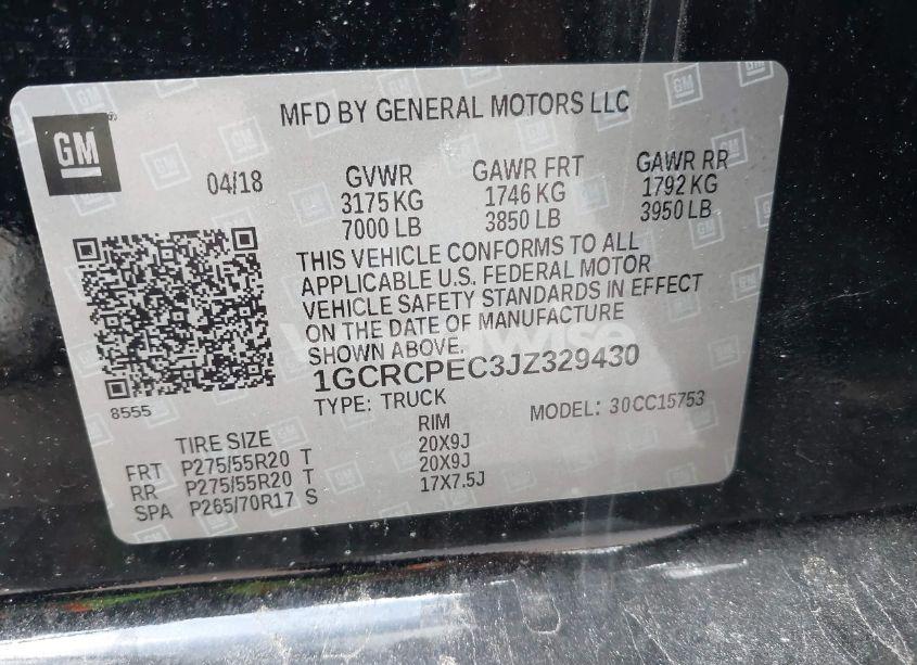 Photo 9 of 2018 Chevrolet Silverado 1500 CUSTOM (VIN 1GCRCPEC3JZ329430)