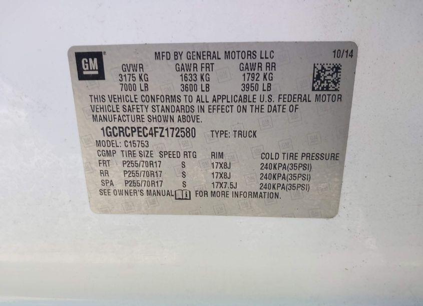 Photo 9 of 2015 Chevrolet Silverado 1500 WT (VIN 1GCRCPEC4FZ172580)