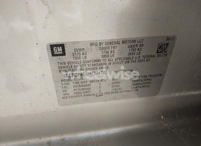 Photo 9 of 2017 Chevrolet Silverado 1500 CUSTOM (VIN 1GCRCPEC4HZ391705)