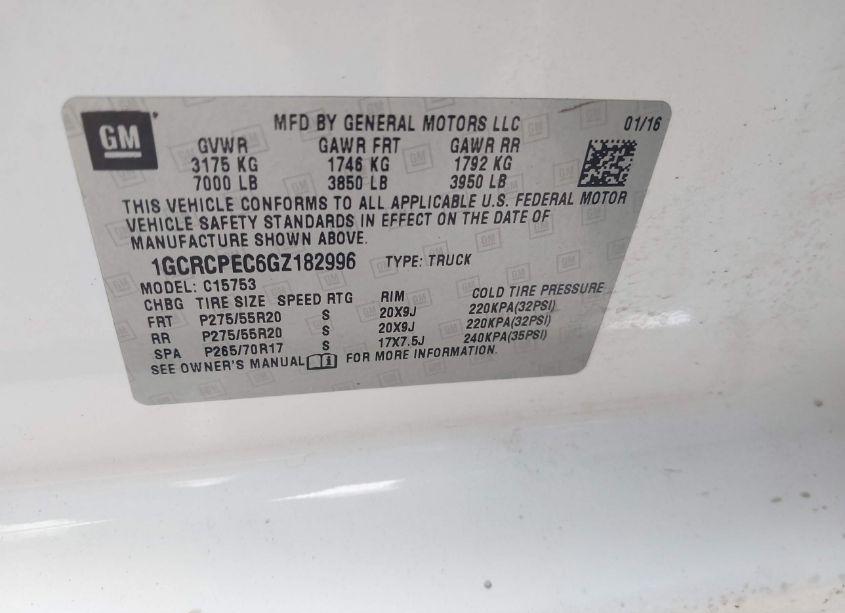 Photo 9 of 2016 Chevrolet Silverado 1500 CUSTOM (VIN 1GCRCPEC6GZ182996)