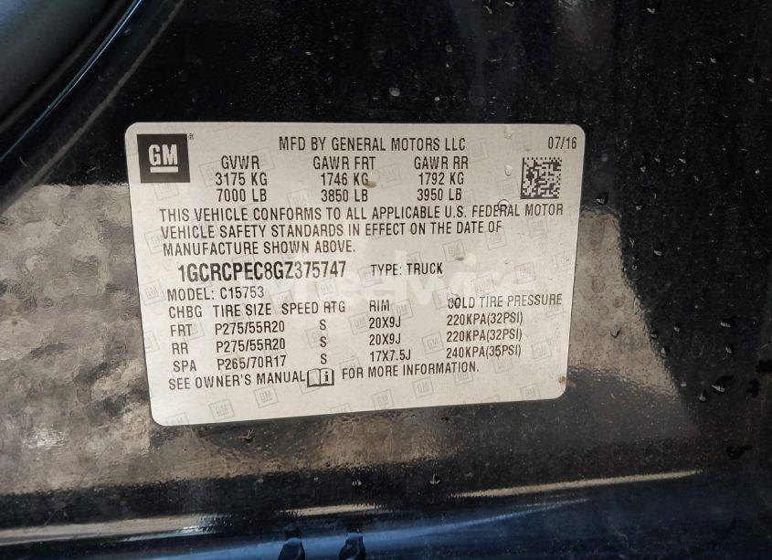 Photo 9 of 2016 Chevrolet Silverado 1500 CUSTOM (VIN 1GCRCPEC8GZ375747)