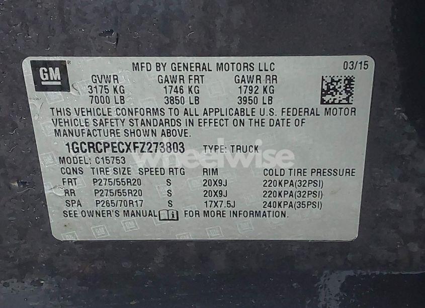 Photo 9 of 2015 Chevrolet Silverado 1500 LS (VIN 1GCRCPECXFZ273803)