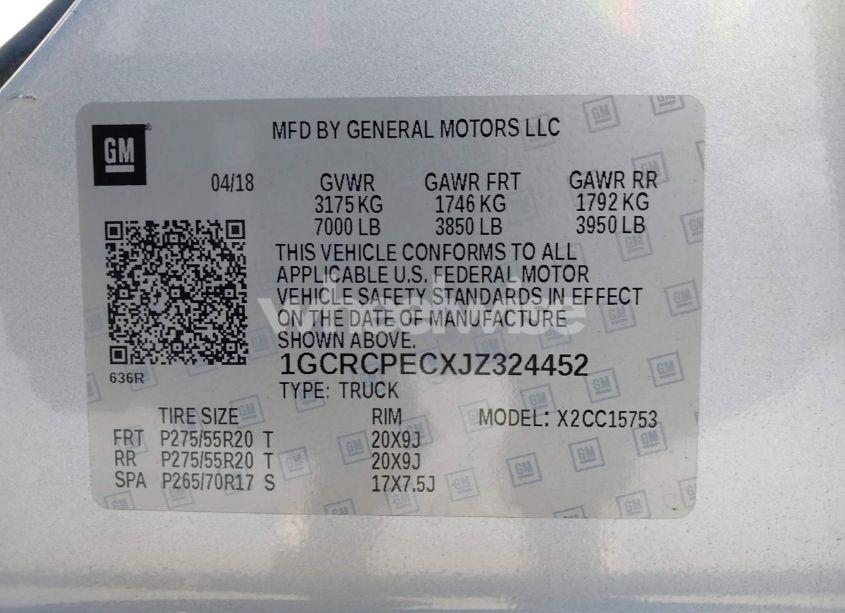 Photo 9 of 2018 Chevrolet Silverado 1500 CUSTOM (VIN 1GCRCPECXJZ324452)