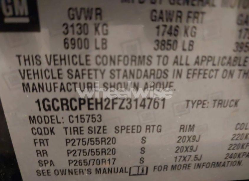 Photo 9 of 2015 Chevrolet Silverado 1500 WT (VIN 1GCRCPEH2FZ314761)