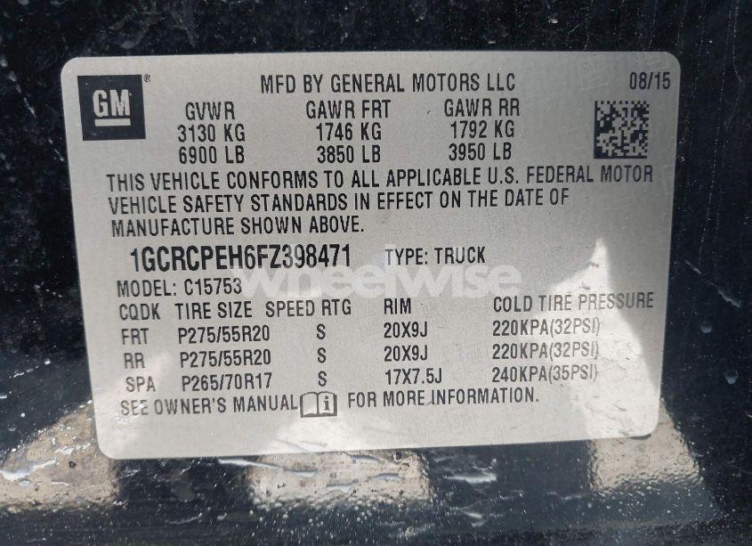 Photo 9 of 2015 Chevrolet Silverado 1500 WT (VIN 1GCRCPEH6FZ398471)