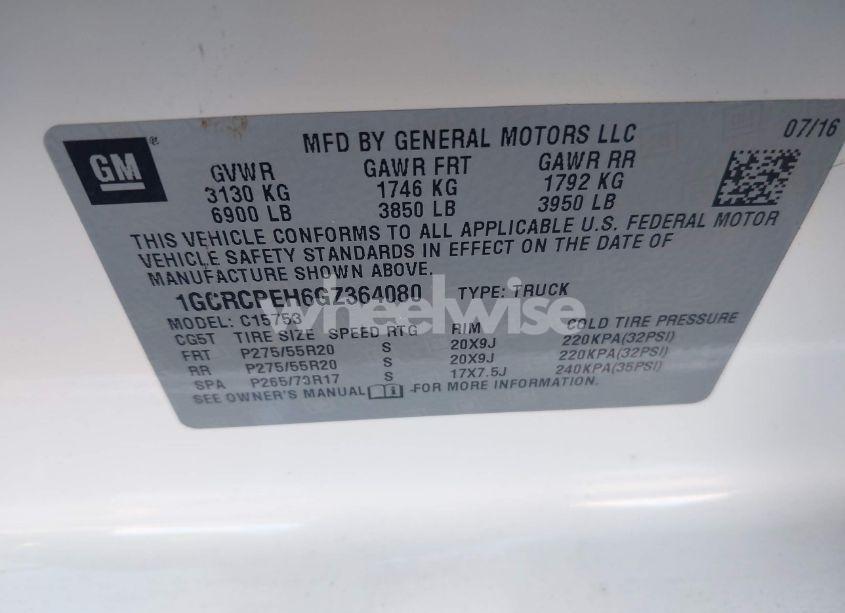 Photo 9 of 2016 Chevrolet Silverado 1500 CUSTOM (VIN 1GCRCPEH6GZ364080)