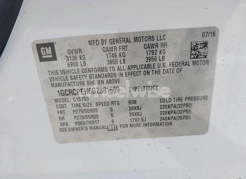 Photo 9 of 2016 Chevrolet Silverado 1500 CUSTOM (VIN 1GCRCPEH6GZ381669)