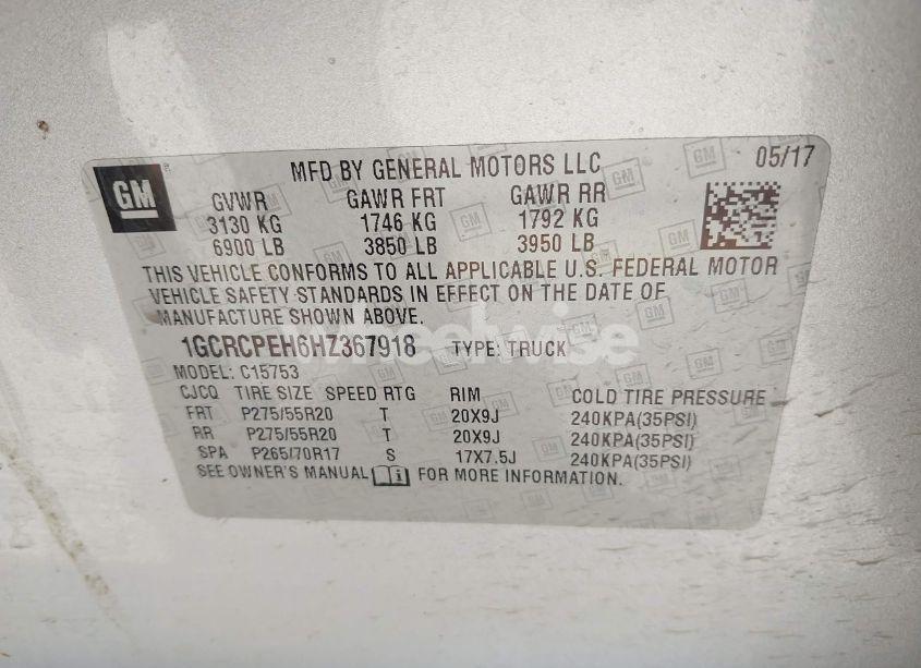 Photo 9 of 2017 Chevrolet Silverado 1500 CUSTOM (VIN 1GCRCPEH6HZ367918)