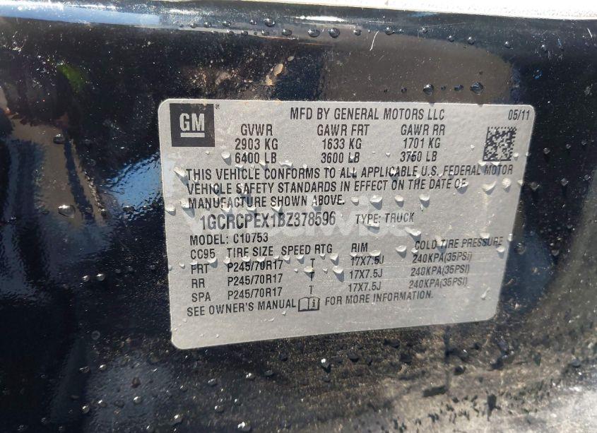 Photo 9 of 2011 Chevrolet Silverado 1500 WORK TRUCK (VIN 1GCRCPEX1BZ378596)