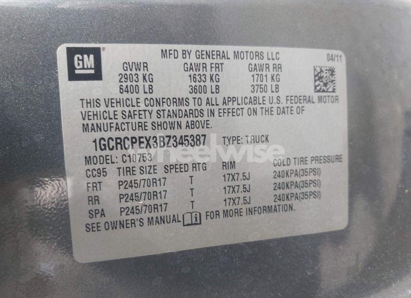 Photo 9 of 2011 Chevrolet Silverado 1500 WORK TRUCK (VIN 1GCRCPEX3BZ345387)