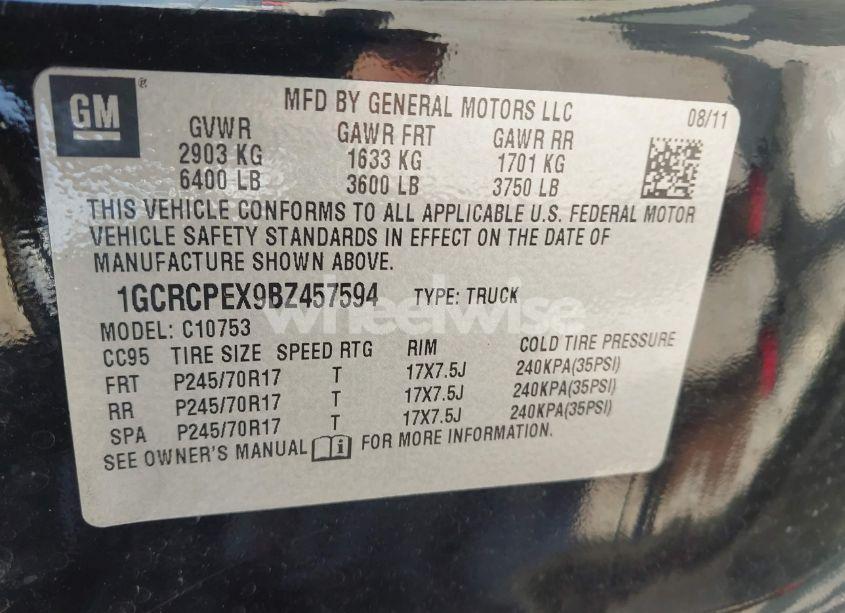 Photo 9 of 2011 Chevrolet Silverado 1500 WORK TRUCK (VIN 1GCRCPEX9BZ457594)