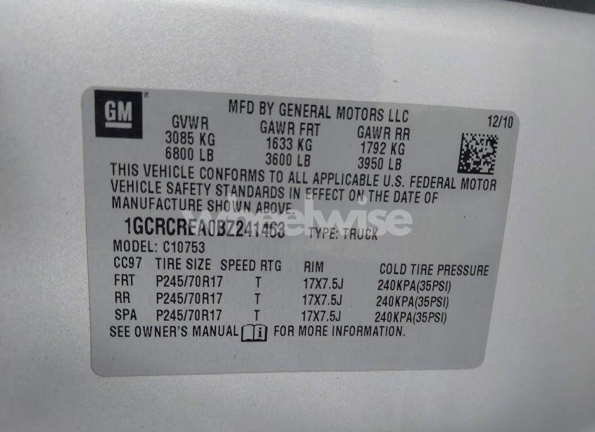 Photo 9 of 2011 Chevrolet Silverado 1500 LS (VIN 1GCRCREA0BZ241463)