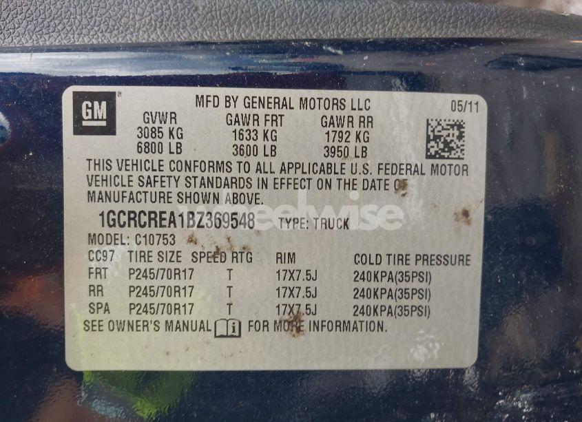 Photo 9 of 2011 Chevrolet Silverado 1500 LS (VIN 1GCRCREA1BZ369548)