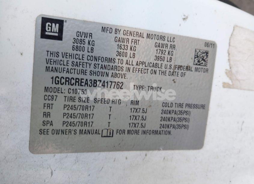 Photo 9 of 2011 Chevrolet Silverado 1500 LS (VIN 1GCRCREA3BZ417762)