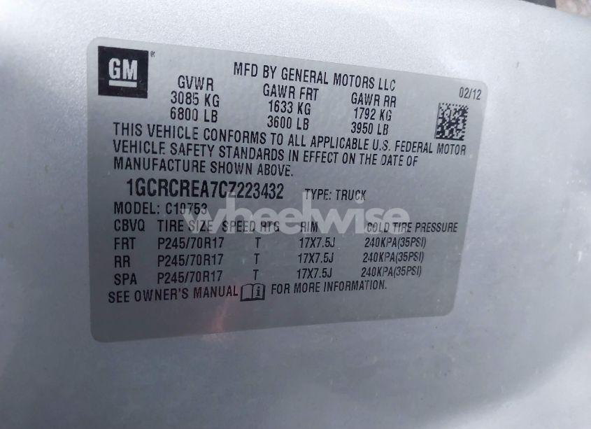 Photo 9 of 2012 Chevrolet Silverado 1500 LS (VIN 1GCRCREA7CZ223432)