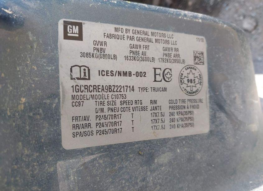 Photo 9 of 2011 Chevrolet Silverado 1500 LS (VIN 1GCRCREA9BZ221714)