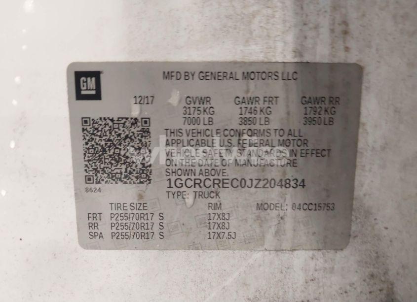 Photo 9 of 2018 Chevrolet Silverado 1500 1LT (VIN 1GCRCREC0JZ204834)