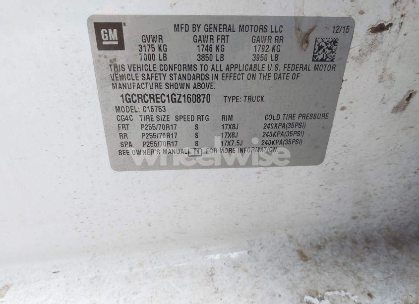 Photo 9 of 2016 Chevrolet Silverado 1500 1LT (VIN 1GCRCREC1GZ160870)