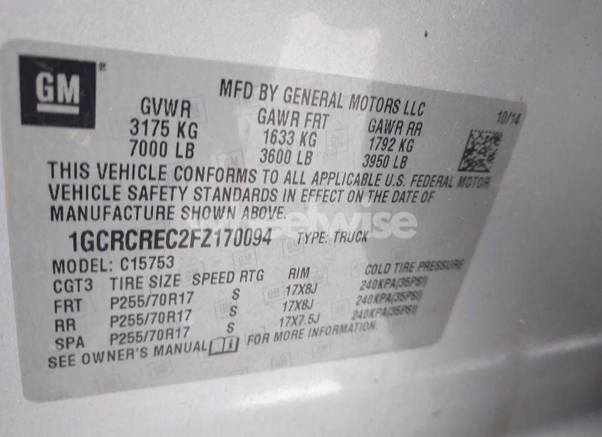 Photo 9 of 2015 Chevrolet Silverado 1500 1LT (VIN 1GCRCREC2FZ170094)