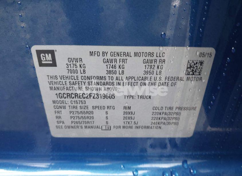 Photo 9 of 2015 Chevrolet Silverado 1500 1LT (VIN 1GCRCREC2FZ319605)